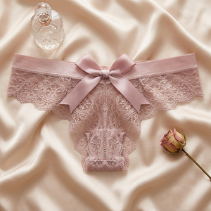 Culottes string élégantes roses en dentelle pour femmes, transparentes et sexy, respirantes, taille basse, lingerie féminine unie – Vente en gros - Product Image 3