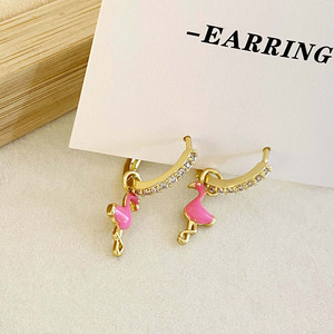 FOXI 925 plata esterlina sólida Huggie lindo flamenco esmalte Rosa CZ <span class=keywords><strong>TikTok</strong></span> 18K chapado en oro plata moda 925 pendientes <span class=keywords><strong>de</strong></span> aro <span class=keywords><strong>de</strong></span> plata - Product Image 4