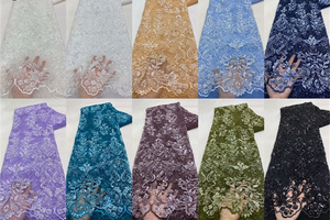 Giá bán buôn đính cườm vải ren Châu Phi Chất lượng cao sang trọng pháp vải sequined lưới vải tuyn ren cho đám cưới bên váy - Product Image 6