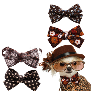 Autumn New Classic Luxury Floral <b>Bow</b> Tie <b>Dogs</b> Maillard Color Polyester Pet Apparel Accessory All Seasons - Product Image 1