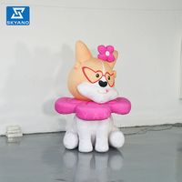 Chien gonflable publicitaire personnalisé, personnage d'anime, chien géant, dessin animé gonflable, collier de fleurs rose, chiot pour événements