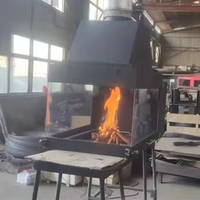 Cheminée artistique au bois en acier au carbone au design personnalisé LFSS, design contemporain, autoportante, pour intérieur de villa