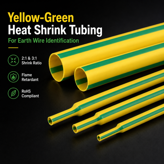 IEC Standard Power Distribution 1KV Yellow Green Earth Wire Identification Flame Retardant PE Protective Heat Shrinkable Tubing