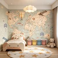 Papier peint mural de carte du monde en dessin animé, papier peint éducatif pour enfants, animaux, voyages, pour la décoration de la chambre d'enfant