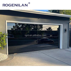 Rogenilan <span class=keywords><strong>Puerta</strong></span> de garaje sin marco de vidrio negro a prueba de viento Otras puertas Espejo esmaltado Puertas de garaje deslizantes plegables - Product Image 2