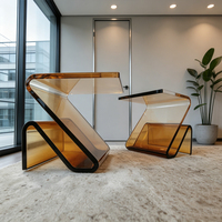 Moderner Luxus Z-förmiger Bernsteinfarbener Acryl-Beistelltisch Verstärkter Transparenter Ecktisch für Büro Arbeitszimmer Schreibtisch