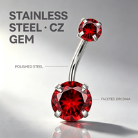 Piercing de nombril en acier inoxydable 316L avec zircon 5A, anneau de nombril à filetage externe, sertissage à quatre griffes, bijou corporel, cadeau