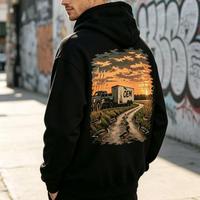 Sweat-shirt graphique pour homme, imprimé sur mesure, style hip-hop, vente en gros, noir, avec impression numérique directe à jet d'encre