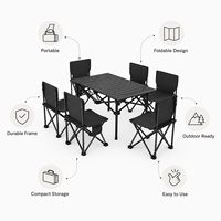 Ensemble de table et chaises pliantes de camping portables pour 6 personnes, cadre en acier carbone, plateau en aluminium, ensemble de pique-nique et de repas en plein air, prêt à être expédié