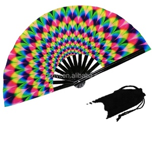 Abanico de mano de bambú personalizado de 33 cm con logo, ideal para fiestas, grandes, con efecto sonido, estilo Kung Fu, Pride y Rave, con diseño arcoíris. - Product Image 6