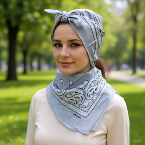 Écharpe carrée Angelina 54x54 cm 100% coton gris clair motif cachemire décontractée multifonctionnelle printemps automne - Product Image 2