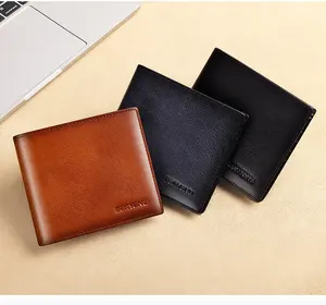 RU box-packed Men's wallet three fold wallet page up license card slots dual currency slots genuine leather wallet