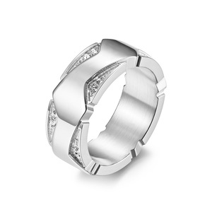 Geometric <b>Titanium</b> Steel <b>Rings</b> Gold Plated Diamond Encrusted For Couples Wedding Engagement Unisex Fine Jewelry - Product Image 4