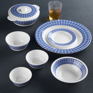 مائدة ميلامين زرقاء وبيضاء: طقم عشاء أنيق مع أطباق رقيقة - Product Image 3