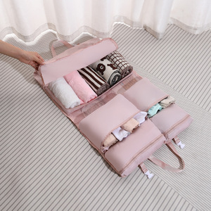 Multi Layer Travel Storage Bag 6 Compartment Large Capacity Clothing Organizer Hook Type Foldable Waterproof Pink - Product Image 4