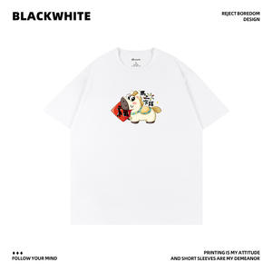 Camiseta estampada en blanco y negro L 100% algodón para hombre, jersey transpirable, manga corta, cuello redondo, ropa informal China Q05 - Product Image 5