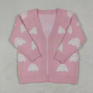 Cardigan en tricot chaud pour filles, motif fantôme et citrouille d'Halloween, manches longues, vêtement d'extérieur d'automne, vente en gros - Product Image 3