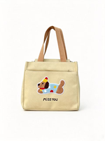 Sac fourre-tout en toile brodé motif chiot de dessin animé, prêt à être expédié, multi-poches, sac à main portable, organisateur de rangement pour les voyages quotidiens