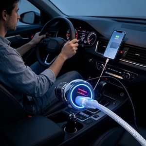 12/24V Digitale Anzeige Schnellladungs-PD-Steckdose für Auto mit LED-Indikator, Einziehbarem Kabel, Spannungsüberwachung und Einjähriger Garantie <span class=keywords><strong>IC1</strong></span> - Product Image 1