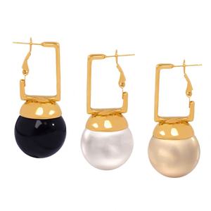 Boucles d'oreilles pendantes carrées minimalistes japonaises et coréennes avec perles colorées, style vintage, personnalité de niche, en acier inoxydable - Product Image 1