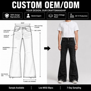 <span class=keywords><strong>Jeans</strong></span> Denim Svasati Personalizzati da <span class=keywords><strong>Uomo</strong></span> a <span class=keywords><strong>Vita</strong></span> <span class=keywords><strong>Bassa</strong></span>, Stile Bootcut Vintage con Finitura Cerata, OEM all'Ingrosso - Product Image 3