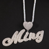 Collier avec pendentif personnalisé Hip Hop, plaque de nom, lettre cursive, initiale, collier personnalisé avec nom en forme de cœur pour femmes, bijoux