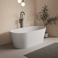 Baignoire autoportante ovale en pierre artificielle, finition mate moderne, surface solide, pour usage intérieur en hôtel, baignoire profonde