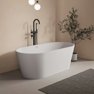 Baignoire autoportante ovale en pierre artificielle, finition mate moderne, surface solide, pour usage intérieur en hôtel, baignoire profonde - Product Image 4