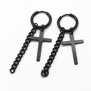 yunnique Hoop Earrings Cross <b>Titanium</b> Steel Black <b>Chain</b> Dangle Fashion Jewelry Gift - Product Image 1