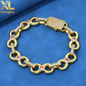 Factory Custom Hip Hop 12mm Fine Luxury Jewelry Pink Moissanite Bracelets Women <b>Men</b> 925 Sterling Silver Chain Link Bracelets - Product Image 3