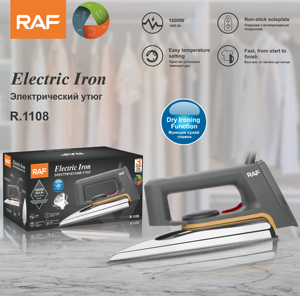 Fer à repasser électrique RAF R.1108 1600W, fer à repasser à sec, semelle antiadhésive, température réglable, chauffe rapide, fer à repasser pour la maison et les voyages, entretien des vêtements - Product Image 2