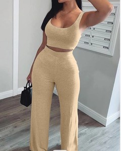 Ensemble deux pièces mode été pour <span class=keywords><strong>femme</strong></span> : <span class=keywords><strong>pantalon</strong></span> large taille haute <span class=keywords><strong>et</strong></span> survêtement grande taille – Vente en gros - Product Image 5