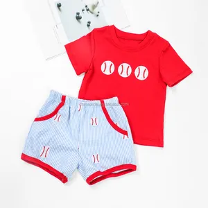 Baseball Embroidery Top Pants Boys Clothes Set Wholesale Kids Toddler Boutique Clothing Set