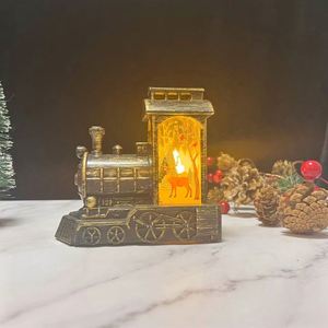 Decoraciones Navideñas, Adorno de Tren Pintado en Dorado con Luces LED de Santa Claus, Funciona con Pilas, Relleno de Agua, Luz Nocturna, Regalo - Product Image 3