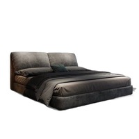 Cadre de lit plateforme Pillow-Back Cloud Soft avec rangement sous le lit, tête de lit capitonnée surdimensionnée, profil bas, sans sommier