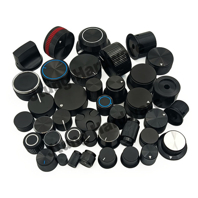 Black Aluminum Preamplifier Potentiometer Encoder 18T Round Shaft Rotary Volume Control Knobs D Shaft Knobs