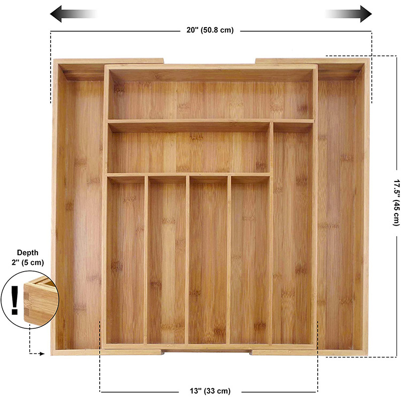 joeji's Kitchen Divisori per cassetti da cucina in bambù Divisorio per cassetti da cucina a molla espandibile da 33 a 43 cm Set di 4 divisori per cassetti multifunzionali
