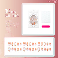 30 Ongles Press-On Amande 3D Français Effet Coquillage Plage Fleurs Romantiques Été Transfrontalier Nouvelle Collection Courte Longueur