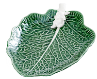 Plateau en céramique en forme de feuille de chou vert avec support lapin blanc mignon pour décoration de fête