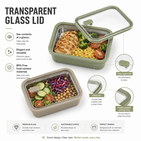 Boîte à bento de couleur personnalisée en acier inoxydable, boîte à lunch colorée avec couvercle en verre, récipient de stockage alimentaire sans BPA