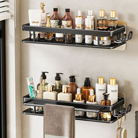 Panier de douche étagère organisateur support auto-adhésif noir étagères de salle de bain panier étagère murale pour accessoires de salle de bain