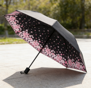 Parapluie pliant 3 sections à ouverture automatique en tissu pongé de couleur alternative imprimé avec motif floral 8K - Product Image 4