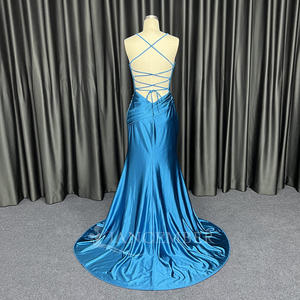 Jancember HX133 brillante satén azul lentejuelas Slim Ruffle vestido de fiesta de noche - Product Image 3