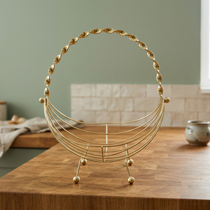 Panier de rangement minimaliste rond en métal sur pied, à un seul niveau, durable, pour salon - Product Image 5