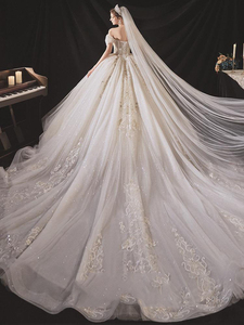 Vestido de boda de una línea de hombro, novedad de 2023, luz francesa, banquete de novia de lujo, Ethos, elegante, gran tren, vestido de boda - Product Image 5