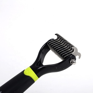 Imilive doppia lama laterale venditore caldo verde in acciaio inox animali domestici Dematting pelliccia rastrello spazzole pettine per cani e gatti toelettatura strumenti - Product Image 3