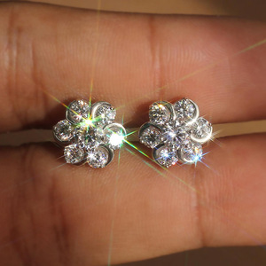 Eleganti Orecchini a Perno con Fiori per Donne, Orecchini con Pietre Scintillanti a Forma di Fiocco di Neve, Gioielli per Uso Quotidiano e Feste, Vendita all'Ingrosso - Product Image 1