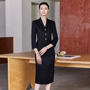 Elegant Women Work Uniform Suit Set Three-Quarter Sleeve Black Polyester Anti-Wrinkle Spring 2025 Office Professional Wear - Product Image 3