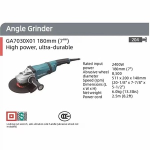 Máquina de Pulir, Esmerilar y Cortar Angular Industrial de Alta Calidad, 220V, Alta Potencia, 2400W, Mini, 180mm, 7 Pulgadas, para Bricolaje - Product Image 6
