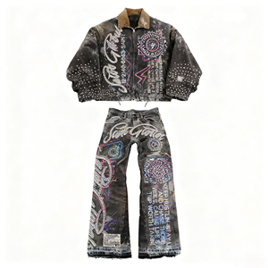 <span class=keywords><strong>Veste</strong></span> de <span class=keywords><strong>motard</strong></span> <span class=keywords><strong>vintage</strong></span> personnalisée, style streetwear, avec trous, patchwork, délavée, <span class=keywords><strong>veste</strong></span> en jean déchirée à manches longues pour homme - Product Image 1